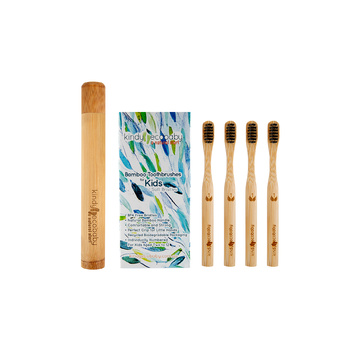 Biodegradable Natural Kids Bamboo Toothbrush BPA free Bristles plus Bamboo holder FOUR